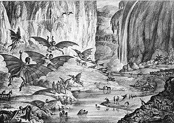 Drawing of creatures on the moon.
