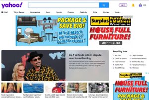 Screenshot of yahoo! in 2021, very busy with advertisements and celebrity images.