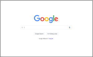 Screenshot of Google today featuring the word Google, one search box and two buttons.