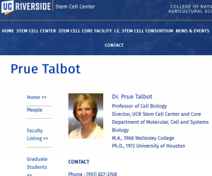 UC Riverside webpage about Prue Talbot.