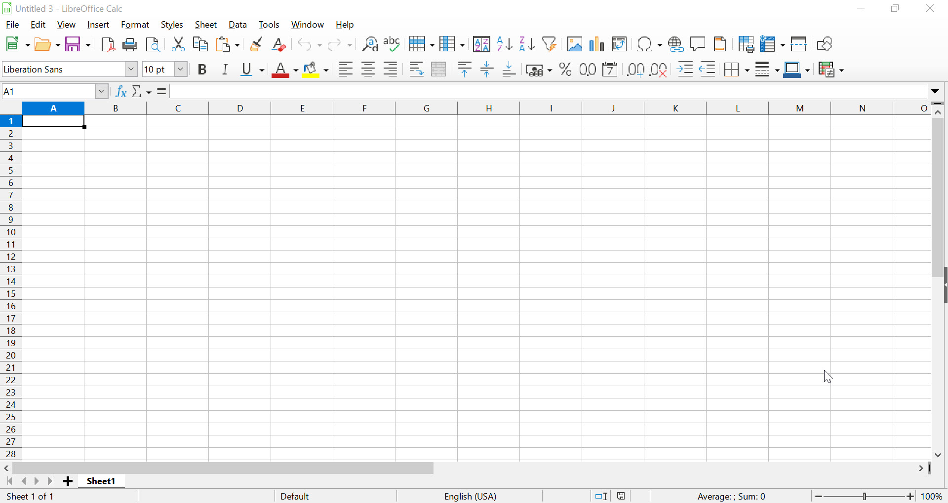A blank document open in the Calc editor from LibreOffice.